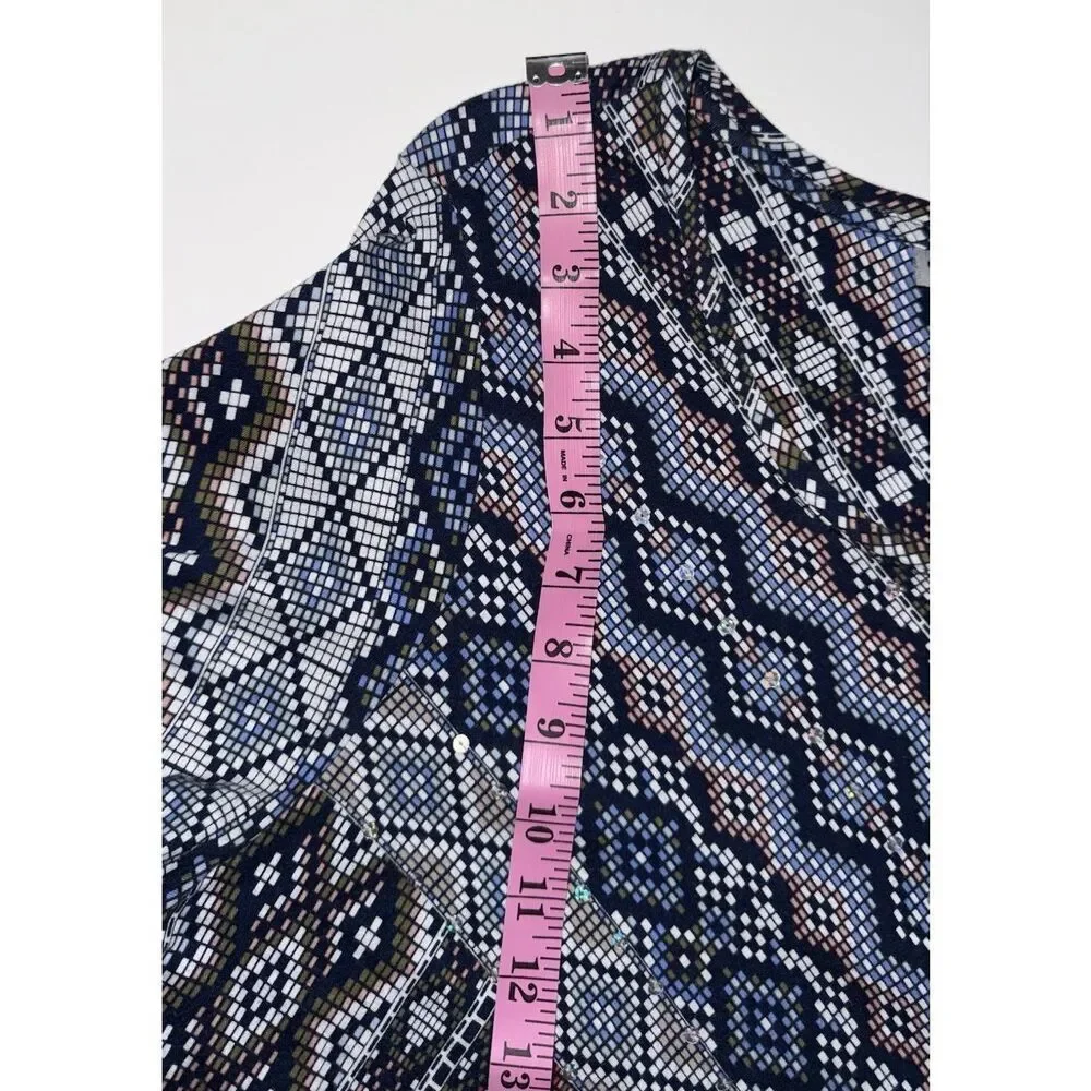 Catherines Tunic Top 1x 18/20 Aztec Embellished Sequin 3/4 Sleeve Blouse Cotton‎